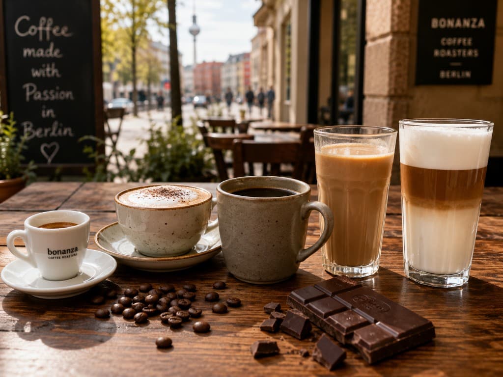 Verschiedene Kaffeespezialitäten und Schokolade im Café